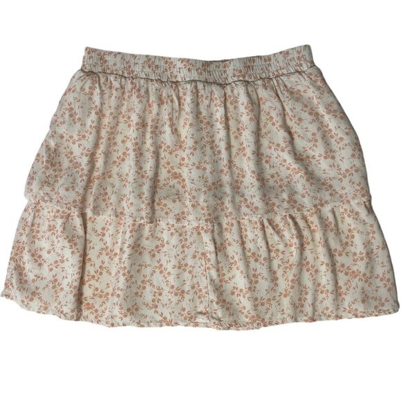june & hudson Dresses & Skirts - JUNE & HUDSON Pull-On Ruffled Tiered Mini Skirt Size 1 White Salmon Floral Lined